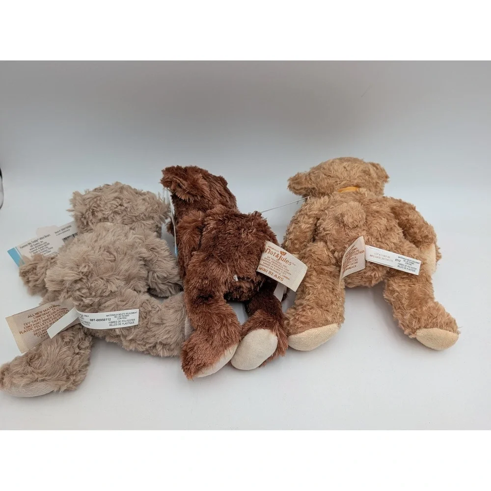 Demdaco Nat and Jules Mini Bears Brown Lot of 3 Plush 7 Inch Stuffed Animal Toy